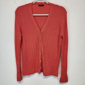 Manrico Italian Cashmere Cardigan Size L Pink Pointelle Knit V-neck Quiet Luxury